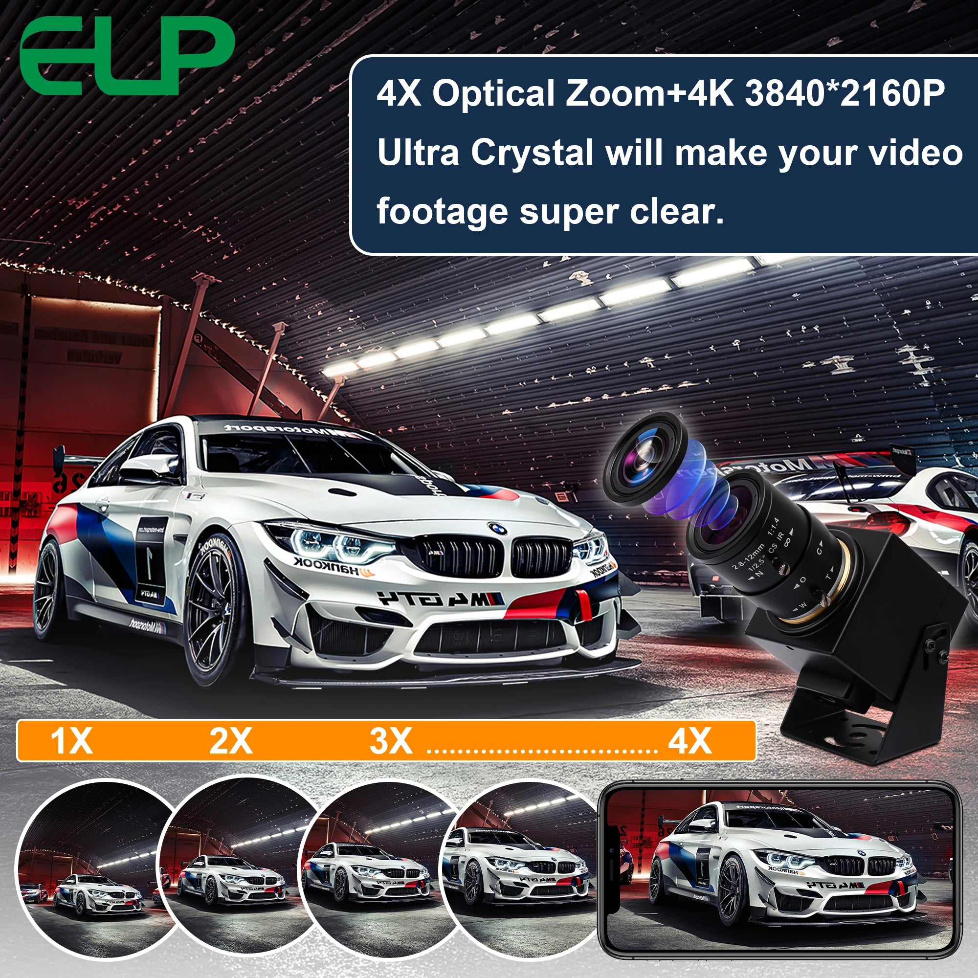 ELP 4K HDMI Camera H.264 Video Conference USB Camera with 2.8-12mm Manual Zoom Lens IMX415 Industrial CCTV Camera for Windows