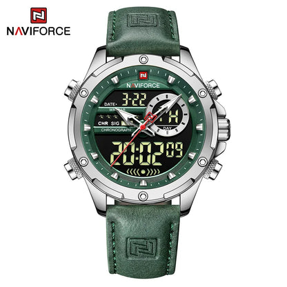 NAVIFORCE Luxury Original Watches For Men Casual Sport Chronograph Alarm Quartz WristWatch Leather Waterproof Digital Clock 9163