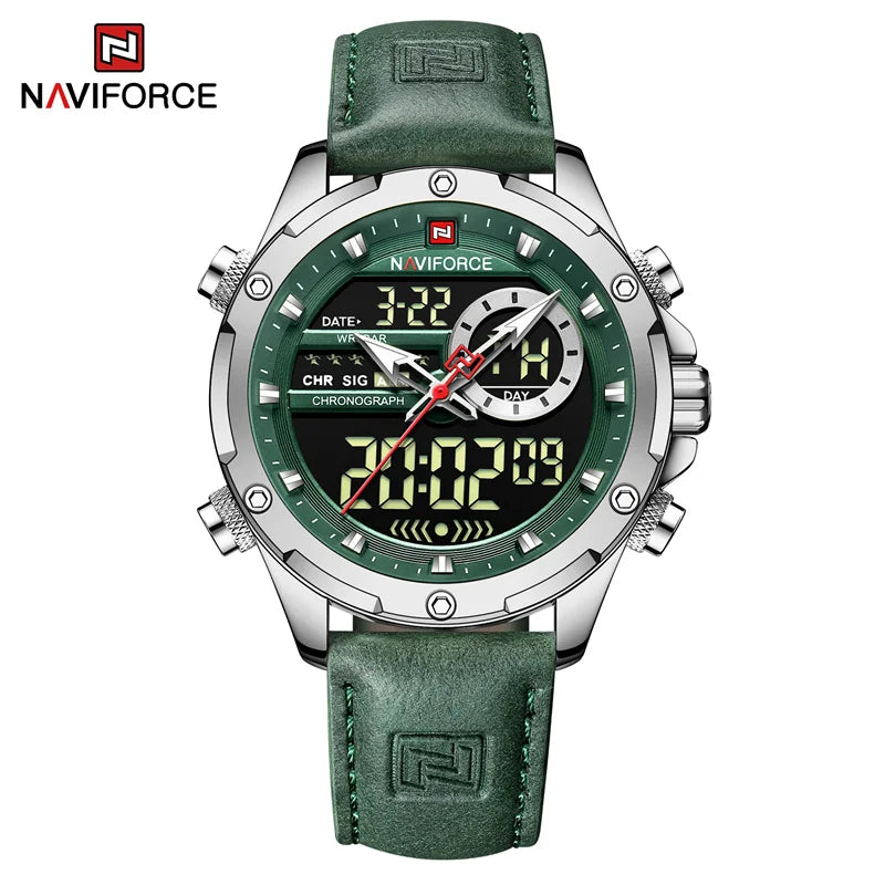 NAVIFORCE Luxury Original Watches For Men Casual Sport Chronograph Alarm Quartz WristWatch Leather Waterproof Digital Clock 9163