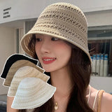 Hollow Out Crochet Sun Hat Wide Brim Bucket Hat Knitted Fisherman Hat Foldable Visor Small Fresh Simple Outdoor Casual Beach Cap