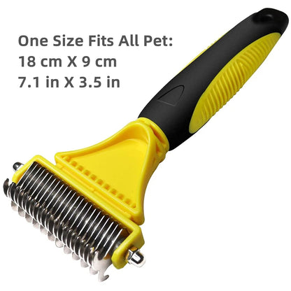 Cepillo de aseo de acero inoxidable para mascotas, de dos caras, para quitar el pelo suelto y desenredar la capa interna, peine rastrillo para perros y gatos, elimina nudos y enredos fácilmente.