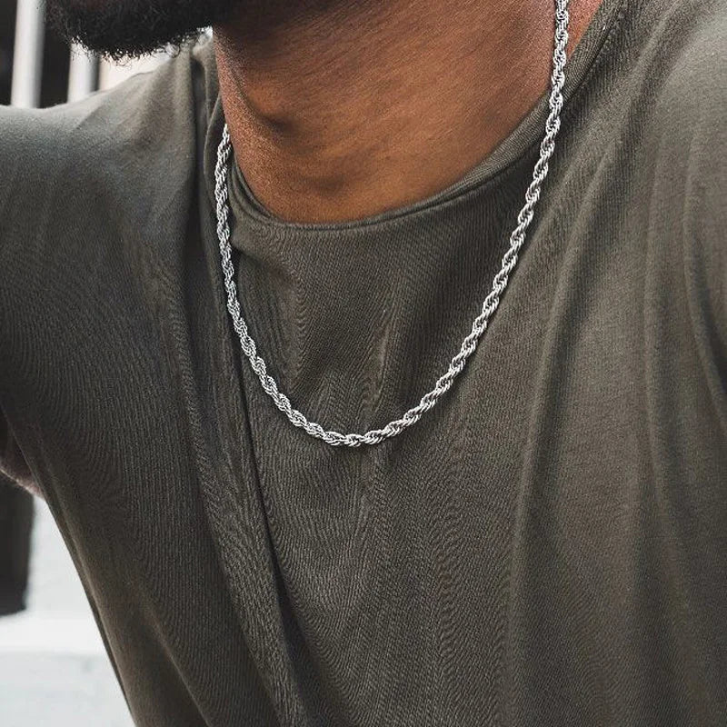 Collar HIYEE de cadena clásica de cuerda para hombre, ancho de 2/3/4/5 mm, cadena cubana tipo fígaro de acero inoxidable, joyería para hombre y mujer.