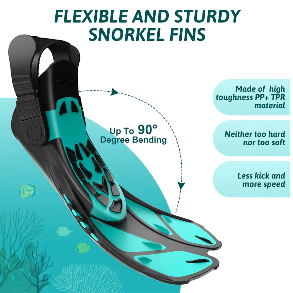 Aletas de snorkel con hebillas ajustables, aletas de natación cortas de silicona, zapatos de buceo con tacón abierto, talla de viaje, para adultos, hombres y mujeres