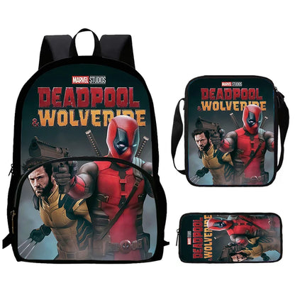 Mochilas para niños de 3 piezas con dibujos animados de DEADPOOL y WOLVERINE, mochila para estudiantes, bolso de hombro, estuche para lápices, regalo perfecto para niños y niñas.
