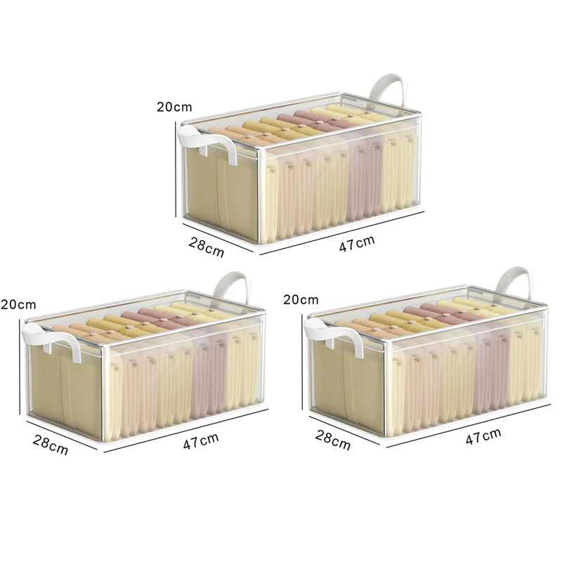 Cesta de almacenamiento transparente de PVC para ropa interior, caja de almacenamiento con marco de acero inoxidable, organizador de armario, caja de tela impermeable