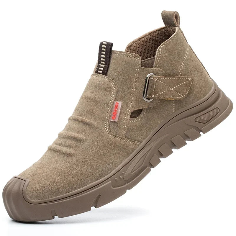 Genuine Leather Cow Suede Safety Work Shoes For Men Composite Head Anti Nail Anti Static Welding Shoes Indestructible Boots