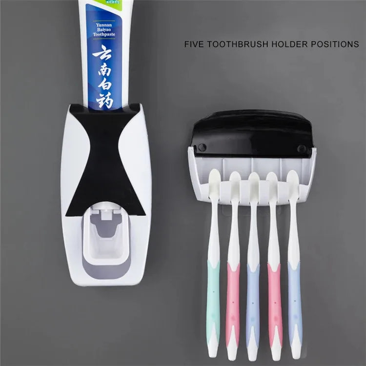1 conjunto de suporte para escovas de dentes de fácil utilização com dispensador automático de pasta de dente e suporte de parede para escovas de dentes