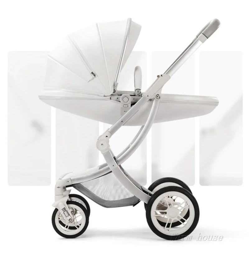 Baby Stroller 3in1,Luxury Baby Carriage with Car Seat,Eggshell Newborn Stroller Leather High Landscape PU leather