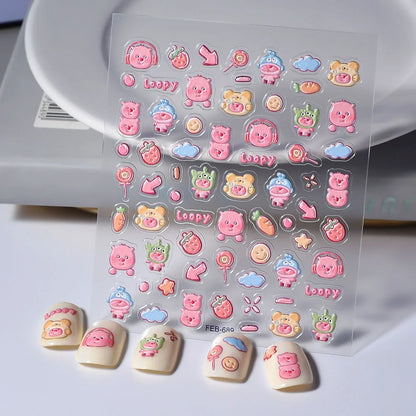 Sanrio Anime 5D Nail Stickers Hello Kitty Kurome Cartoon Stickers Nail Decoration Cute Melody Nail Art Decals Nail Art Supplies
