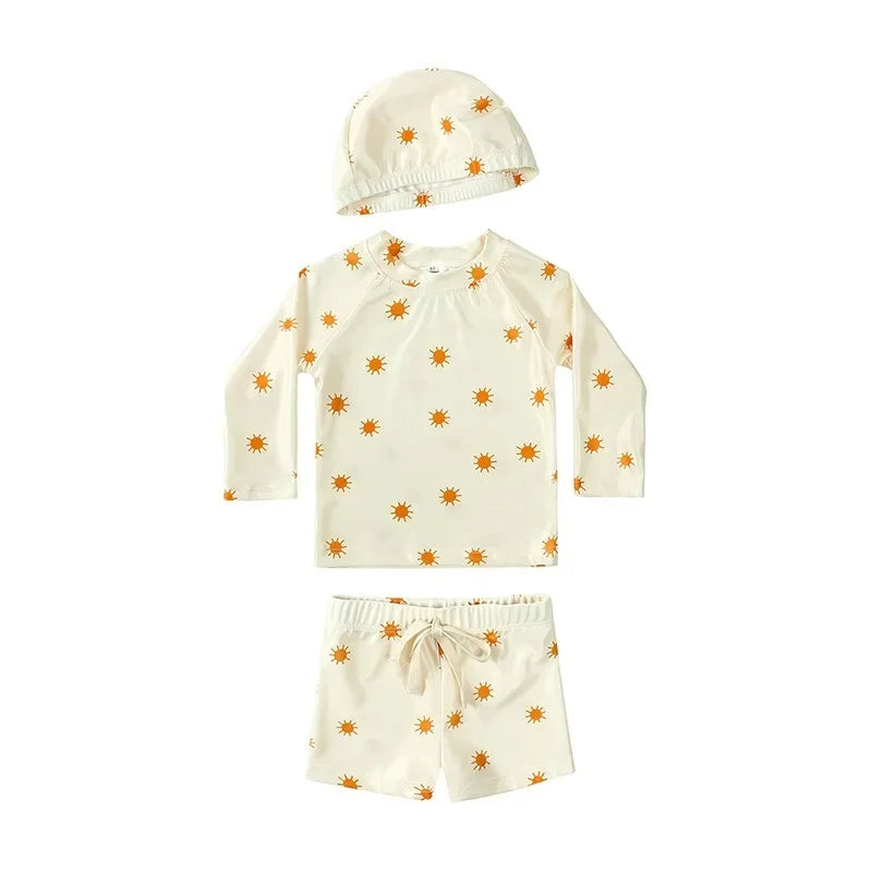 2025 Summer Baby Boys Swimsuit Long Sleeves One Piece Swimwear for Kids Toddler Cartoon UPF50+ Rash Guards Infant Bathing Sui