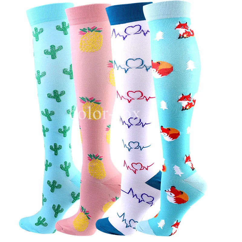4 Pairs/Pack Compression Socks High Sports Socks for Women Men Running Hiking Edema Diabetes Varicose Veins Socks 20-30mmHg