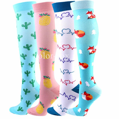 4 Pairs/Pack Compression Socks High Sports Socks for Women Men Running Hiking Edema Diabetes Varicose Veins Socks 20-30mmHg