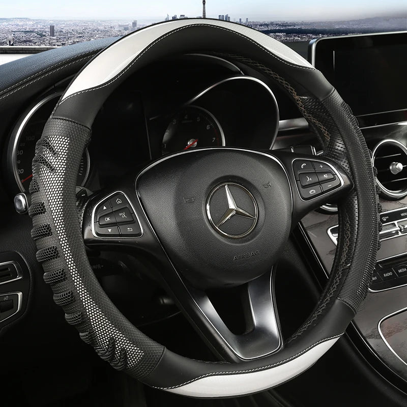 Three-dimensional Honeycomb Steering Wheel Cover  Durable Leather Cover with Anti-slip Linning Universal 14.5-15in