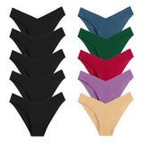 WarmSteps – Kit com 10 calcinhas femininas sem costura, em tecido "seda gelada" (ice silk), modelo com corte em V, tamanhos XS a L.
