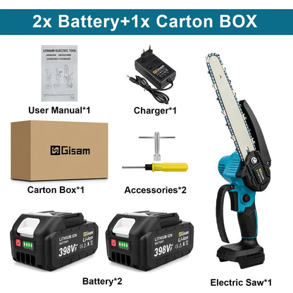 Gisam 8 Inch Brushless Electric Saw Cordless Chain Saw Handheld Garden Wood Logging Chainsaw Power Tools for Makita 18V Battery