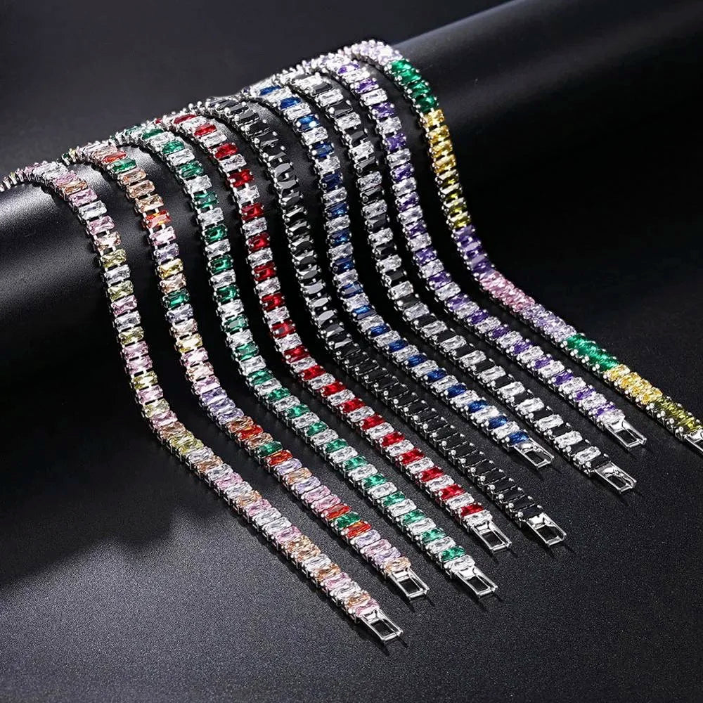 Pulseras de tenis de cristal arcoíris para mujer, color plata Kpop, regalos para amigas, cadena de brazalete de circonitas coloridas, joyería para la mano H167-M