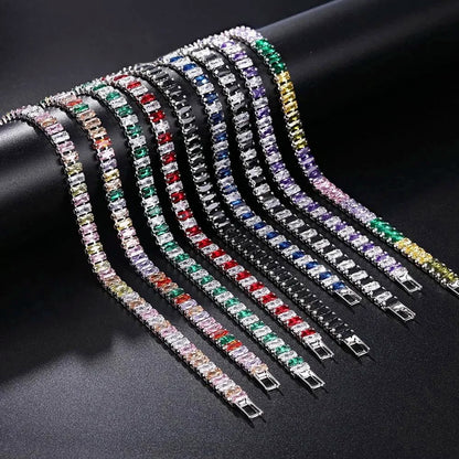 Pulseras de tenis de cristal arcoíris para mujer, color plata Kpop, regalos para amigas, cadena de brazalete de circonitas coloridas, joyería para la mano H167-M