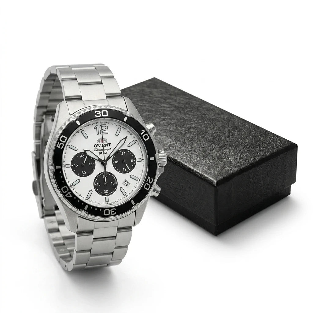 Relógio masculino cronógrafo solar diver em aço inox a prova de agua 200mm