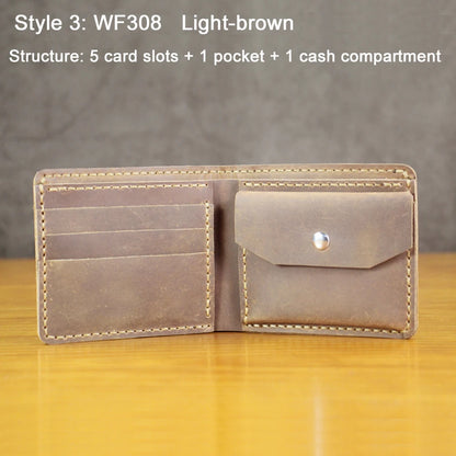 Luxury Handmade Genuine Leather Men Wallet Bifold Purse Male Wallets Short Money Clip Vintage Leather Money Bag with zip pocket
