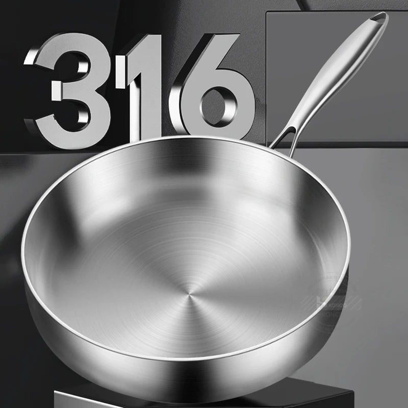 316 Stainless Steel Frying Pan 20cm Uncoated Wok Pan Non Stick Pots Household Cooking Pot Kitchen Cookware Steak Frying pan