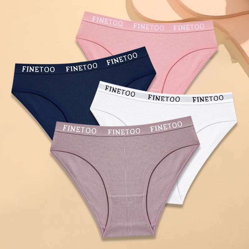 FINETOO - 4 piezas de ropa interior de algodón a rayas para mujer, bragas con cinturón y letras, lencería de cintura baja, bragas transpirables sólidas