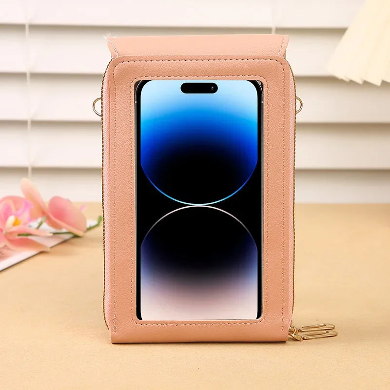 Cartera para teléfono móvil con pantalla táctil, de piel sintética, para mujer, minibolso de hombro con solapa, tipo bandolera, pequeño