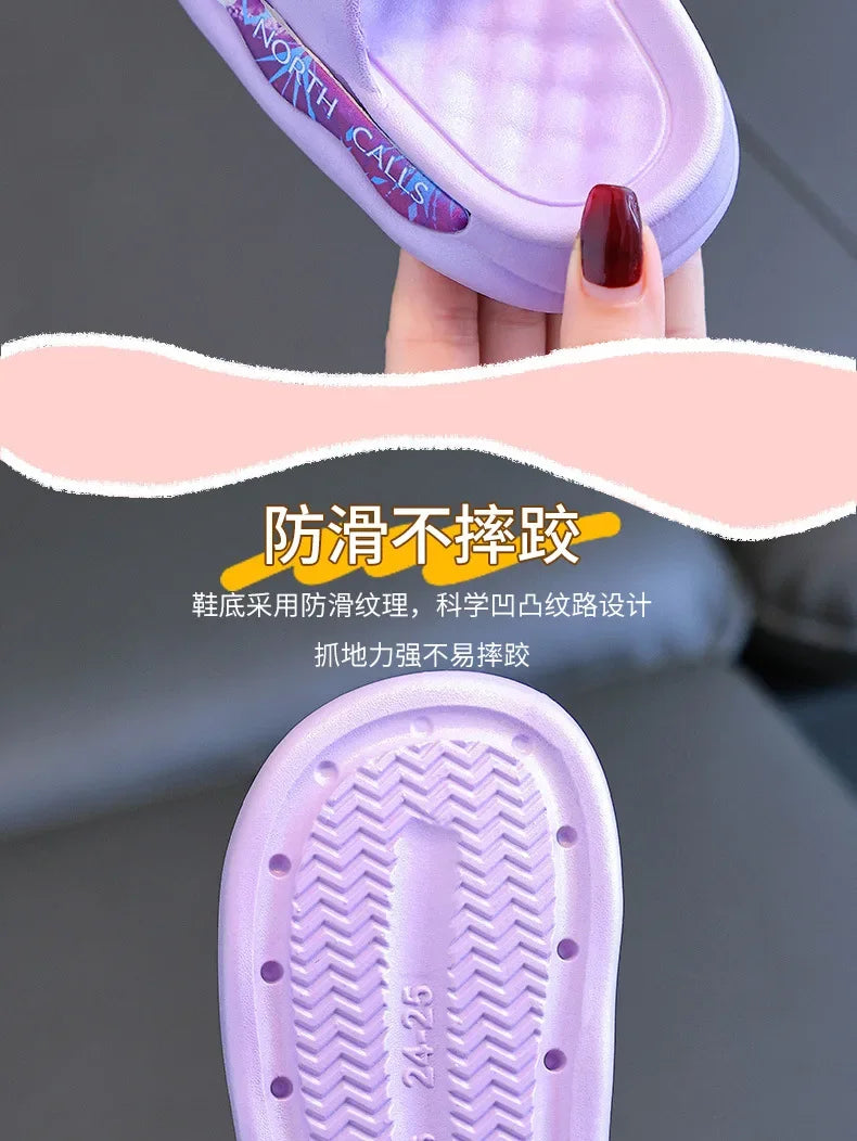 Sandalias y pantuflas de baño para interior con suela suave antideslizante de dibujos animados de la princesa Elsa de Disney Frozen para niña de verano
