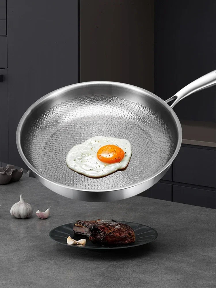 German Titanium Steel Frying Pan Uncoated Non Stick Pan Fish Scale Hammer Pattern Household Steak Frying Pan Kitchen Cookware