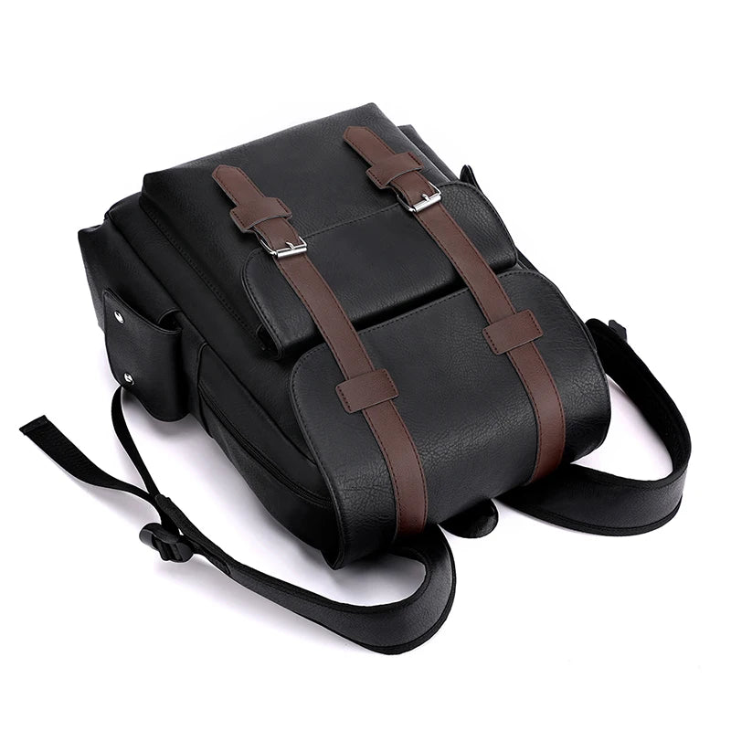 Mochila de piel sintética para hombre, mochila grande para portátil, mochila negra para adolescentes y niños, mochila marrón, 2023