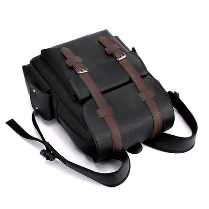 Mochila de piel sintética para hombre, mochila grande para portátil, mochila negra para adolescentes y niños, mochila marrón, 2023