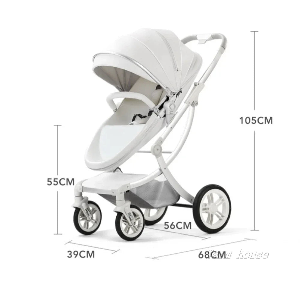 Cochecito de bebé 3 en 1, de lujo, con asiento para el coche, de piel sintética, con diseño de cáscara de huevo y paisaje alto.