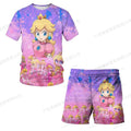 Summer anime Super Mario fashion cute boy 3D top T-shirt+shorts two-piece set Mario girl and boy top short sleeved shorts