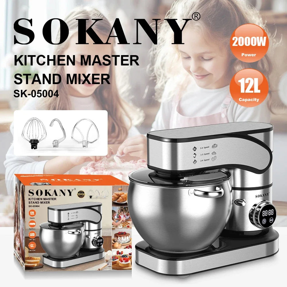 Electric Kitchen Mixer, Stainless Steel Bowl with Dough Hook, Whisk & Blender, Food Blender for Baking, Cake & Cook