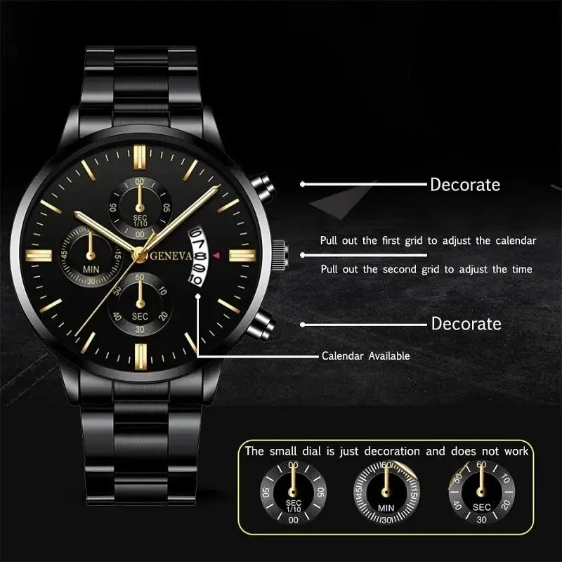 Fashion Men Stainless Steel Watch Luxury Calendar Quartz Wristwatch Men's Business Watches for Men Clock Montre Homme