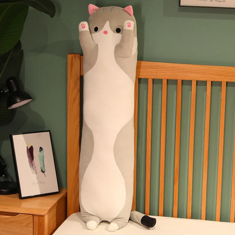 Peluche de gato largo, suave y divertido, de 50/70/90/110/130 cm, ideal para la oficina, la siesta, la cama, el sueño y la decoración del hogar, ideal como regalo para niñas y niños.