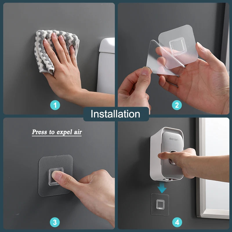 Dispensador de Pasta de Dente MENGNI – Suporte de Parede para Banheiro com Espremedor de Pasta e Porta-Escovas (Instalação sem Furos / Operação Manual)
