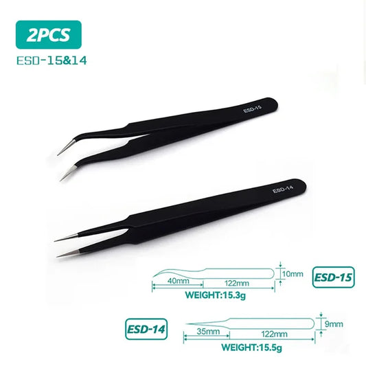 Stainless Steel ESD Anti-static Tweezers Precision Maintenance Industrial Repair Curved Tool Household Work Model Hand Tool 