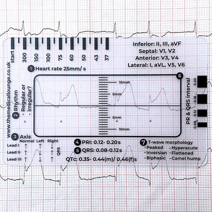 ECG 7 Step Ruler, Ruler Card for ECG/EKG Interpretation, Portable Pocket ECG EKG Reference Guide with Sheath, Emergency tool