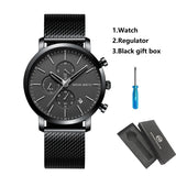 HANNAH MARTIN Brand Men Watch Black Stainless Steel Waterproof Fashion Sports Multifunctional Quartz Wristatch Relogio Masculino