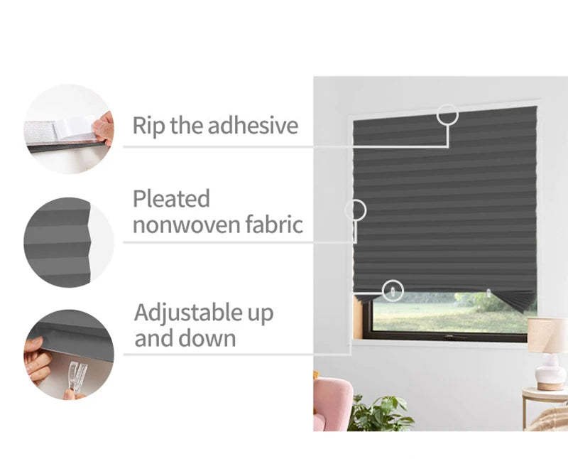 Self-Adhesive Pleated Blind High Shading Non-Woven Window Shade Bathroom Kitchen Balcony Zebra Blackout Curtain