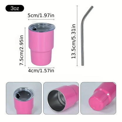 1PC 3oz Mini Tumblers with Lid and Straw Stainless Steel Sublimation Water Bottles Metal Shot Glasses Summer Winter Drinkware