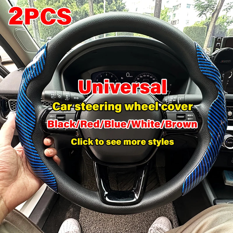38cm Car Steering Wheel Covers Booster Micro Fiber Leather Auto Interior Decorative Accessories Universal Carbon Fiber Looking