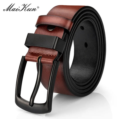Cinturón casual vintage Maikun para hombre, con hebilla de pasador negra, de cuero ancho y versátil para estudiantes.
