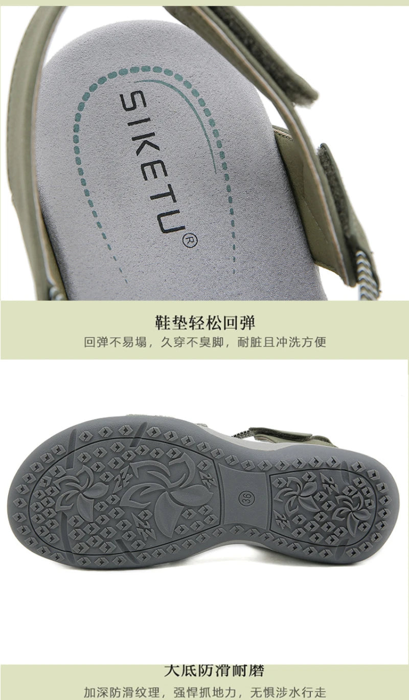 New 2025 Sports Sandals Rubber Velcro Large Size Women's Shoes Casual Comfortable Breathable Simple Summer Middle-Aged People