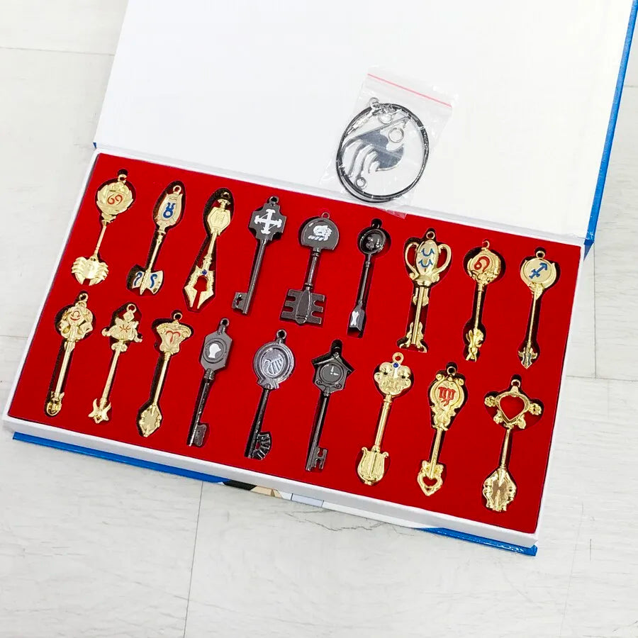 Anime Pendants Jewelry Necklace Keyrings Elsa Lucy Keys Set Zodiac Star Spirit Magician Summons Cosplay Key Ring Gift