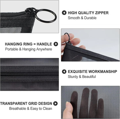 Aosbos 3-Pack Mesh Cosmetic Bag Set - Travel/On-The-Go Makeup Storage, Zipper Closure Small Pouch