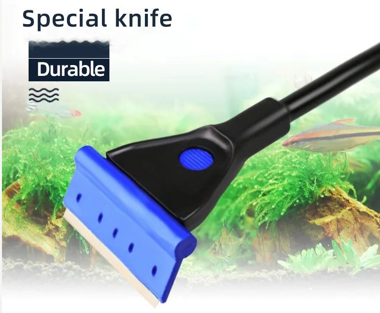 EW Fish Tank Glass Cleaning Brush Aquarium Tool Fishing Aquatic Grass Clip Algae Scraping Knife Long Handle Five-in-One Cleaning
