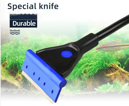 EW Fish Tank Glass Cleaning Brush Aquarium Tool Fishing Aquatic Grass Clip Algae Scraping Knife Long Handle Five-in-One Cleaning