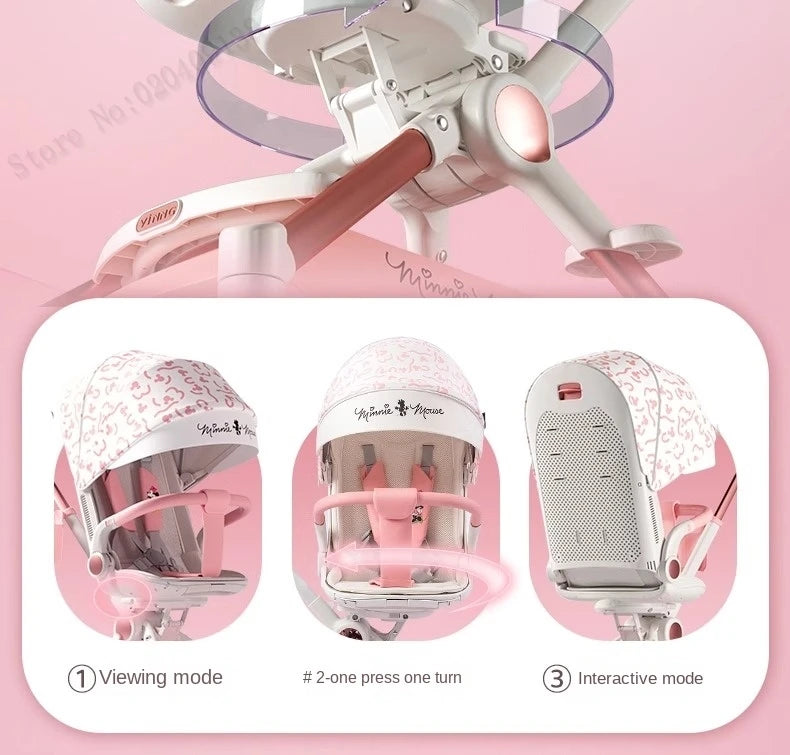 Pink Newborn Stroller can sit or lie down 0-6 years old Children Lightweight Folding Boardable Travel 360 ° Steering Stroller