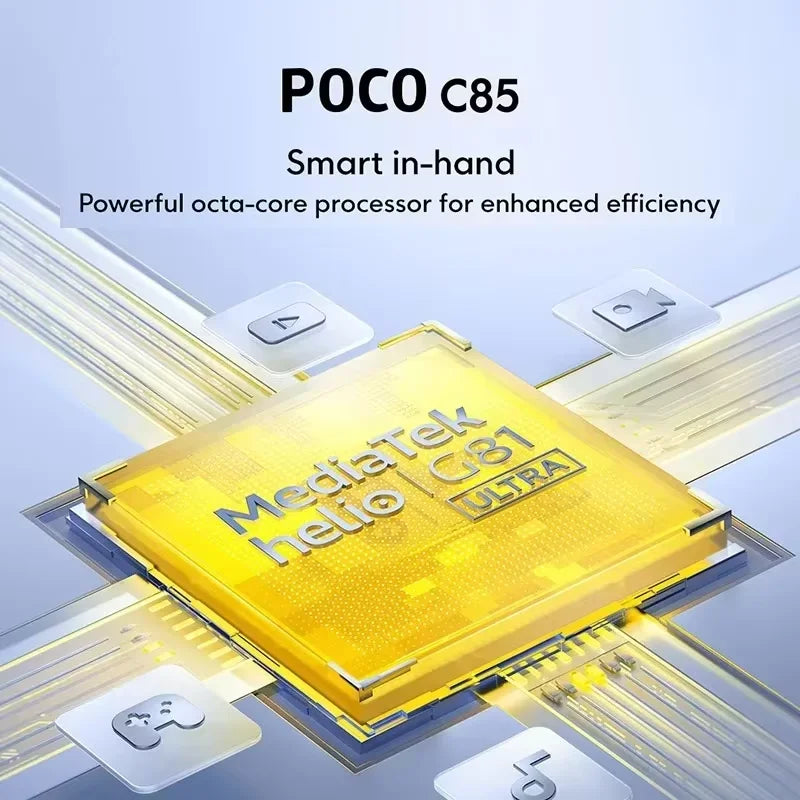 Global Version POCO C85 Smartphone 50MP Al Dual Camera 6.9" Dot Drop Display 6000mAh Large Battery 33W Fast Charging